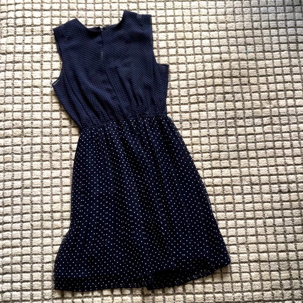 Vintage style navy pleated polka dot dress